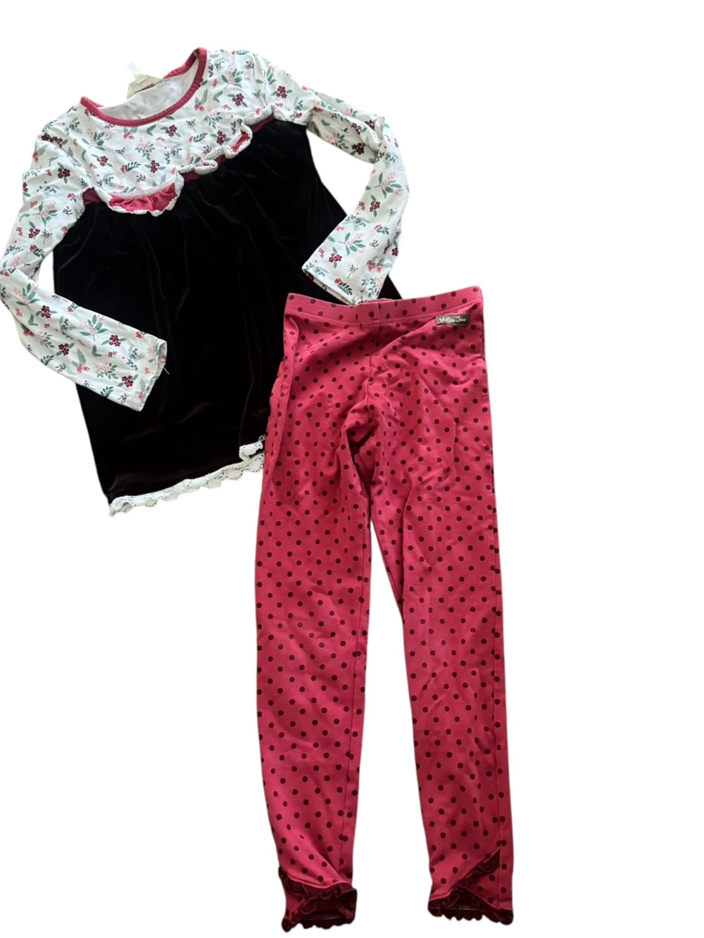 Matilda Jane Burgundy Dot Leggings & Holiday Velvet Top Set, Size 8, Holiday